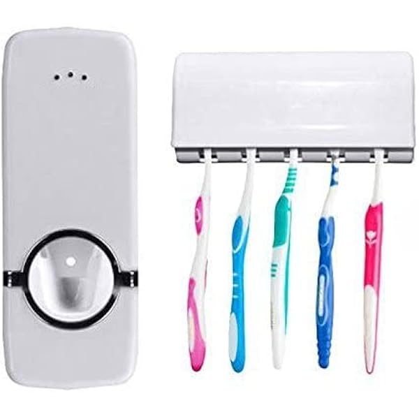 Automatic Toothpaste Dispenser and Toothbrush Holder Set (5 Brush Holder)