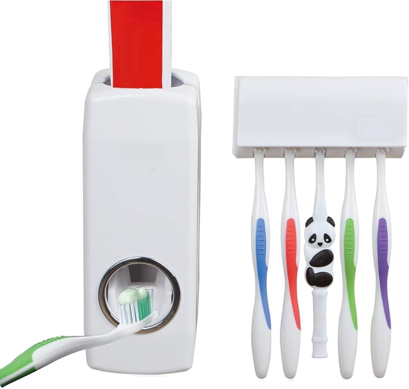 Automatic Toothpaste Dispenser and Toothbrush Holder Set (5 Brush Holder)