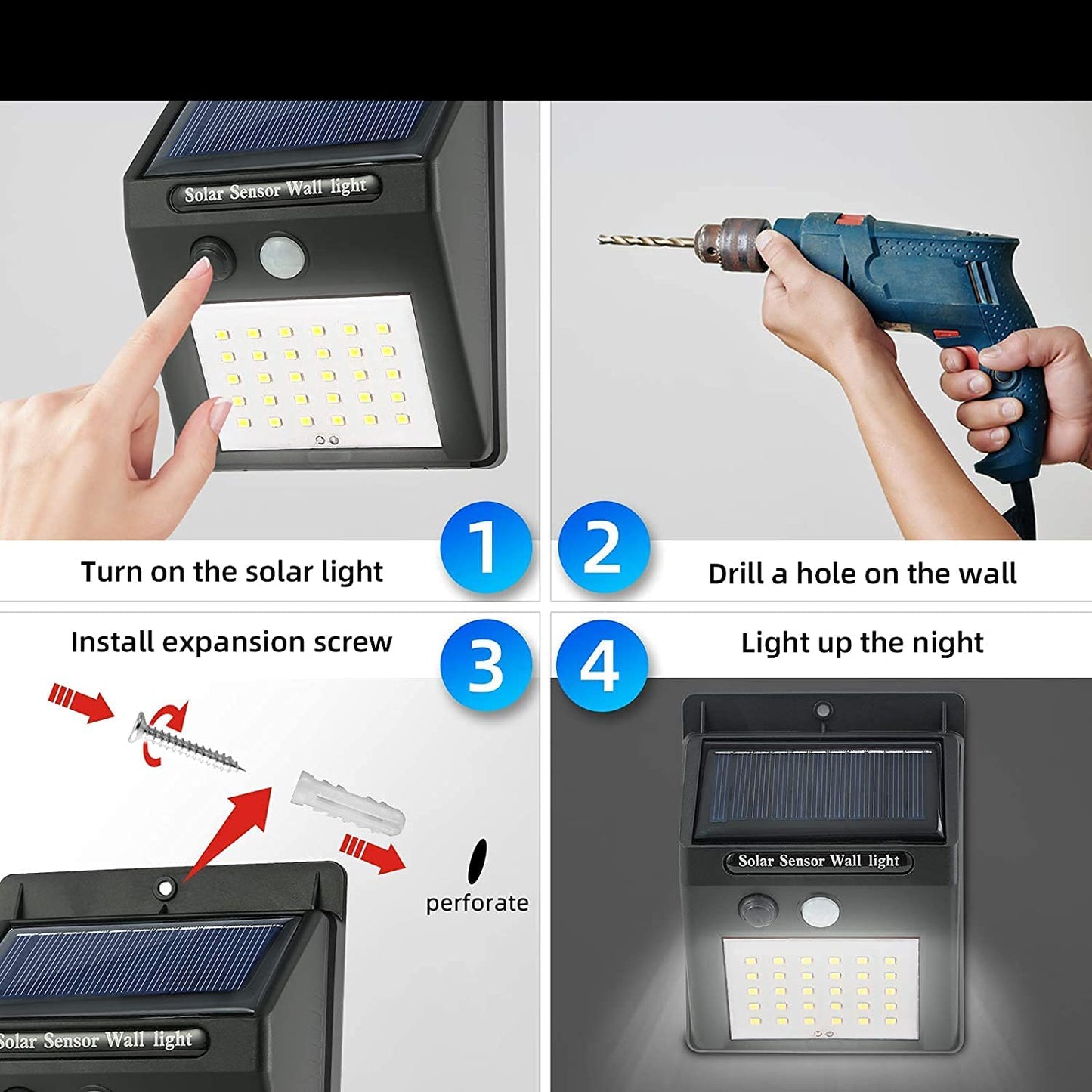 সোলার চার্জিং LED সেন্সর লাইট