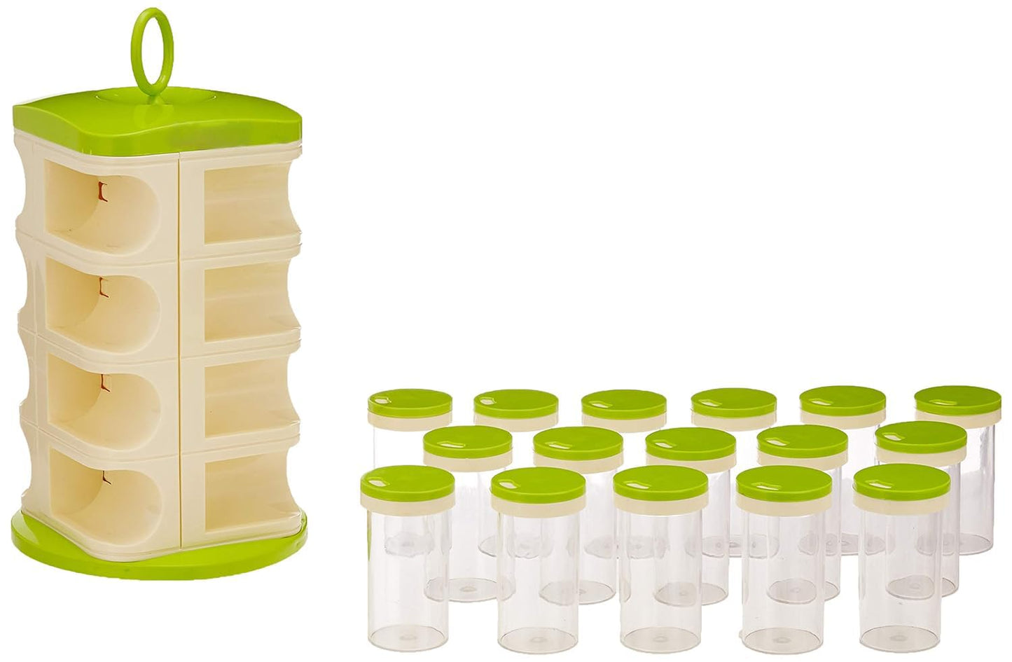 Premium 16-Piece Green Plastic Spice Rack Set For Kitchen