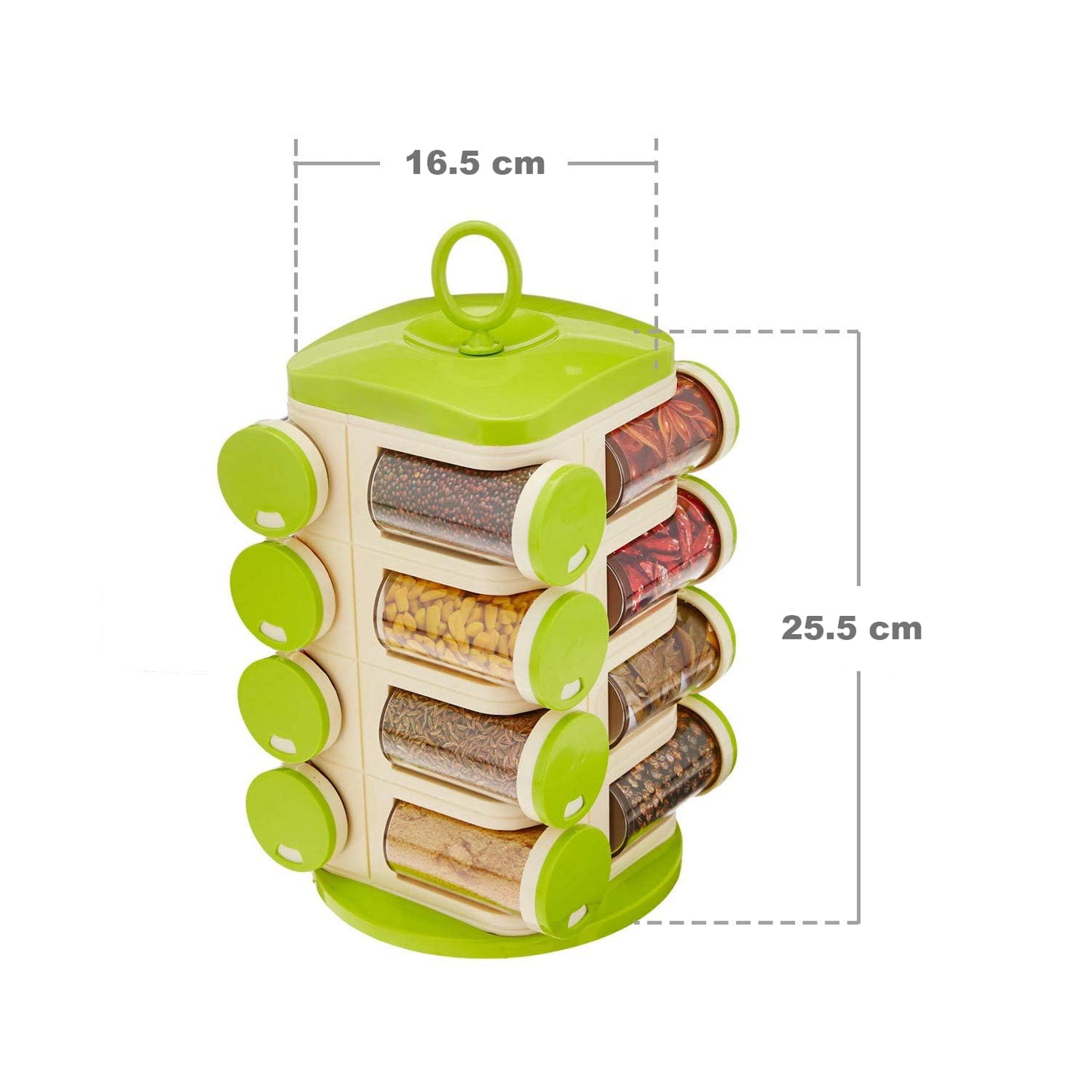 Premium 16-Piece Green Plastic Spice Rack Set For Kitchen