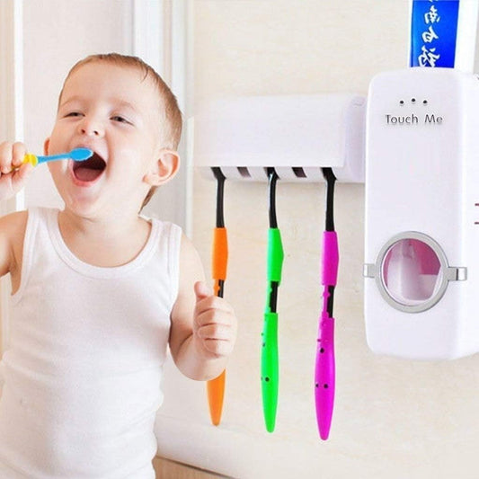 Automatic Toothpaste Dispenser and Toothbrush Holder Set (5 Brush Holder)