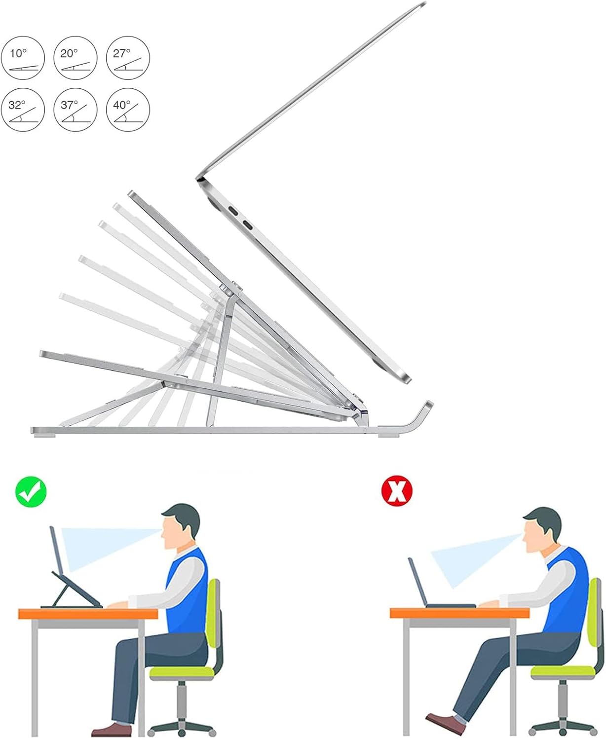 Laptop Stand, Foldable and Ventilated, 10 Levels Adjustment, Ergonomic Cooler Compatible