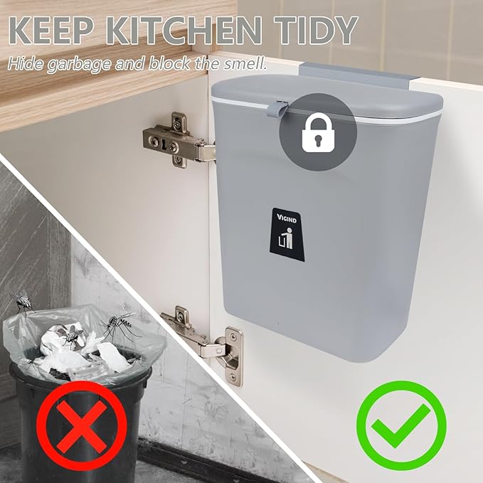 Hanging Trash Box with Lid for Kitchen, Dining or Bathroom