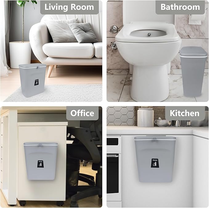 Hanging Trash Box with Lid for Kitchen, Dining or Bathroom