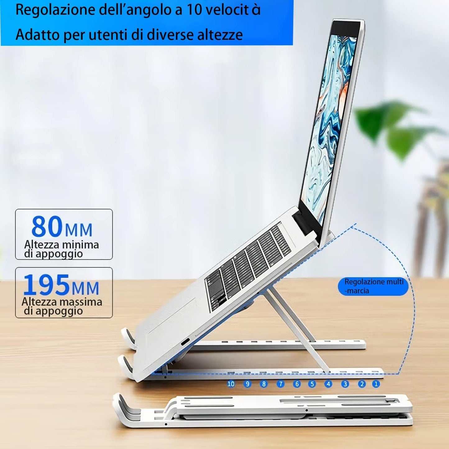 Laptop Stand, Foldable and Ventilated, 10 Levels Adjustment, Ergonomic Cooler Compatible