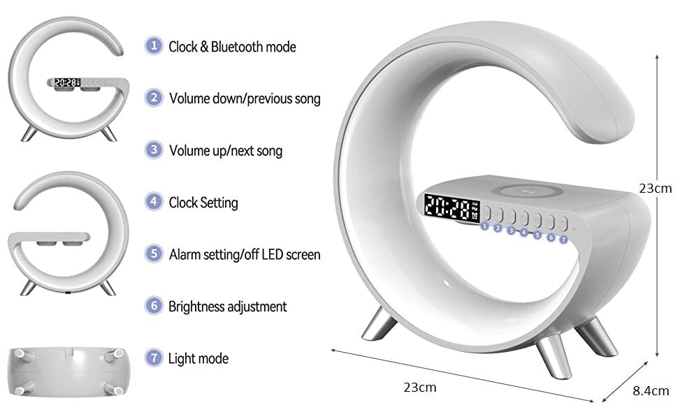 Multifunctional Wireless Charger Alarm Clock Speaker RGB Light Fast Charging Station for iPhone & Samsung