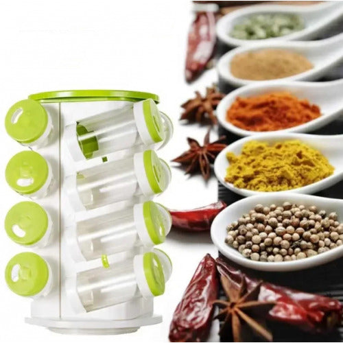 Premium 16-Piece Green Plastic Spice Rack Set For Kitchen